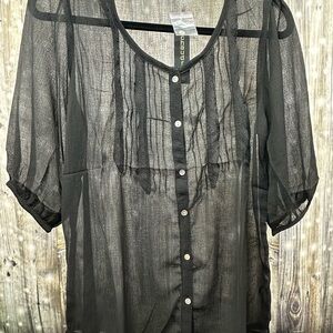 Chaudry Sheer Black Button-Front Women’s Top Medium